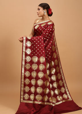 Maroon Banarasi Silk Saree With Blouse Piece