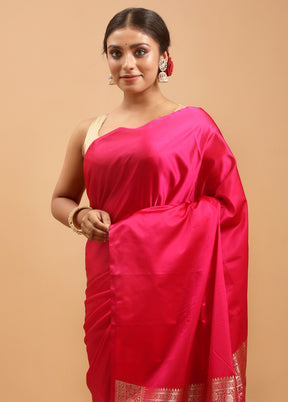 Pink Banarasi Silk Saree With Blouse Piece