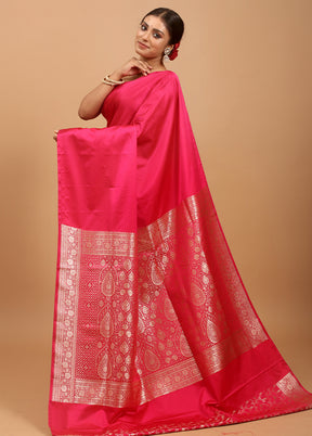 Pink Banarasi Silk Saree With Blouse Piece