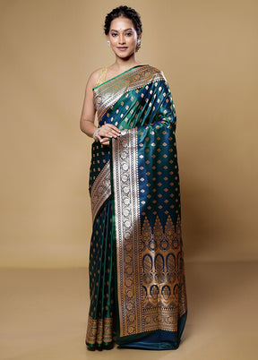 Green Banarasi Silk Saree With Blouse Piece