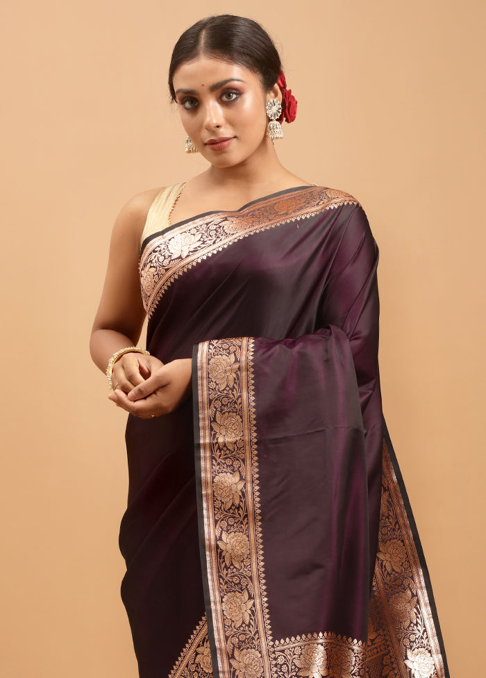 Purple Banarasi Silk Saree With Blouse Piece