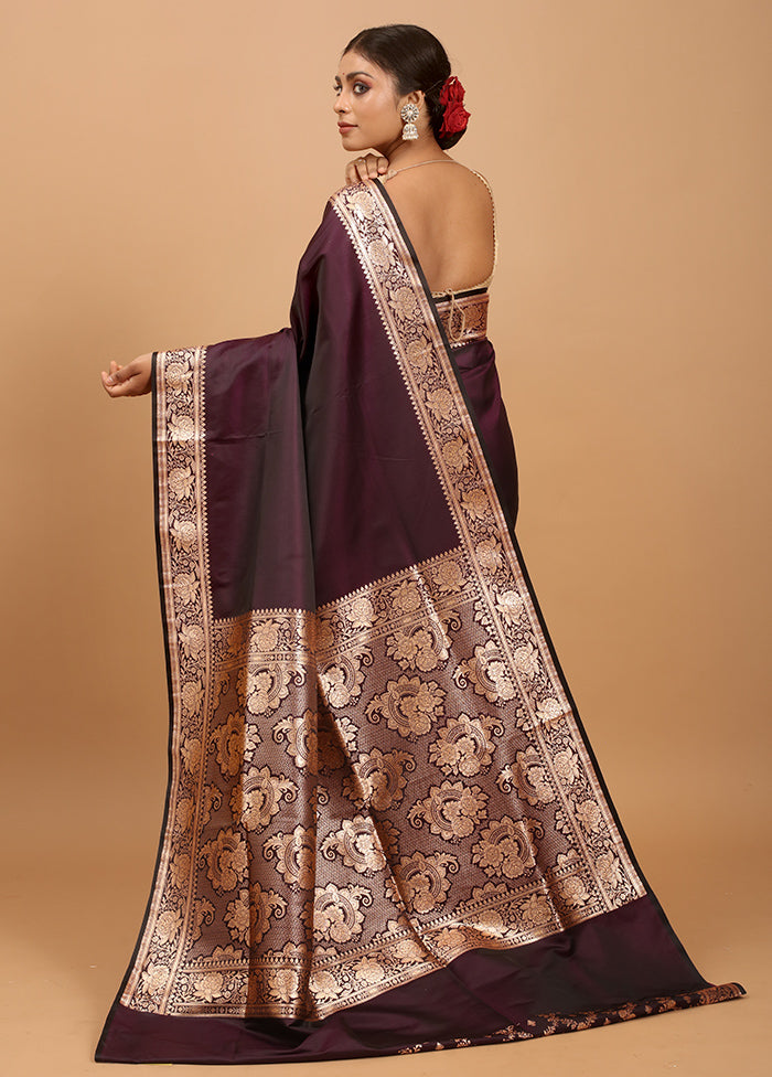 Purple Banarasi Silk Saree With Blouse Piece