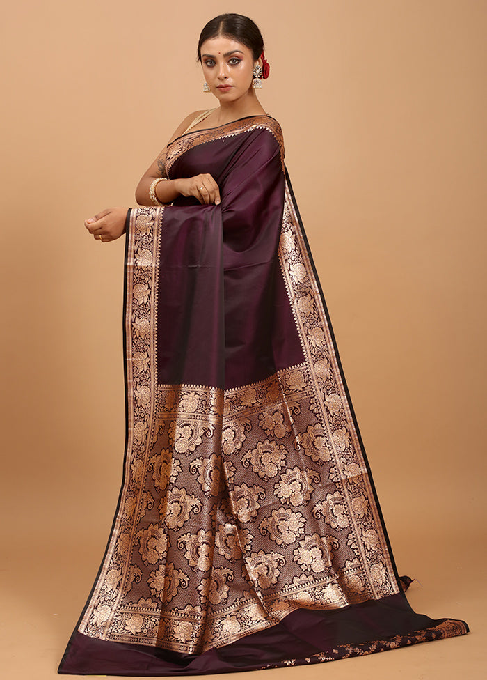 Purple Banarasi Silk Saree With Blouse Piece