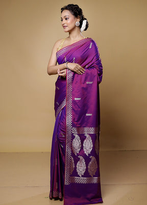 Purple Dupion Silk Saree With Blouse Piece