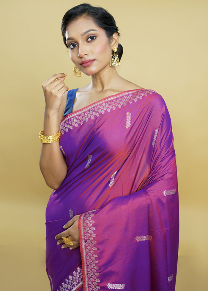 Purple Dupion Silk Saree With Blouse Piece