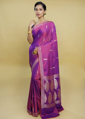 Purple Dupion Silk Saree With Blouse Piece