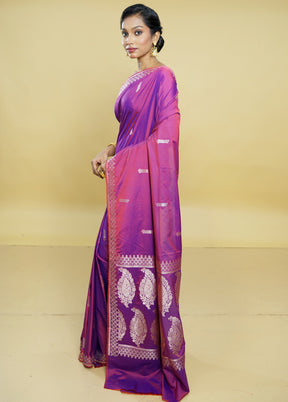 Purple Dupion Silk Saree With Blouse Piece