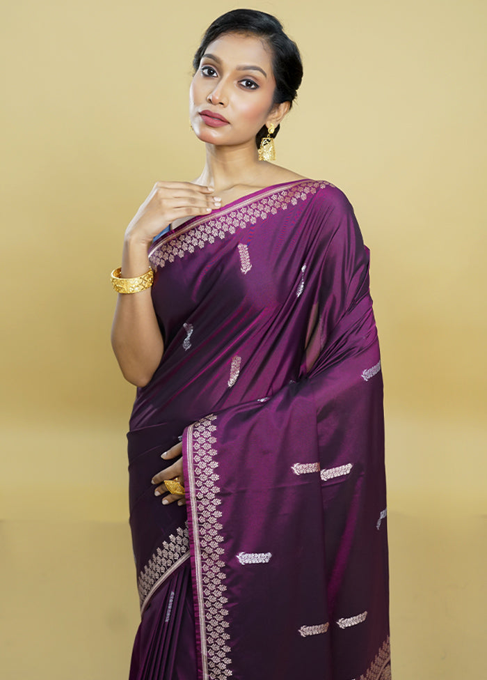 Purple Dupion Silk Saree With Blouse Piece