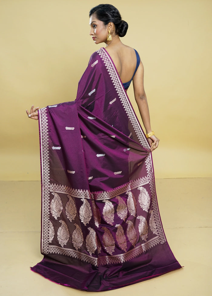 Purple Dupion Silk Saree With Blouse Piece