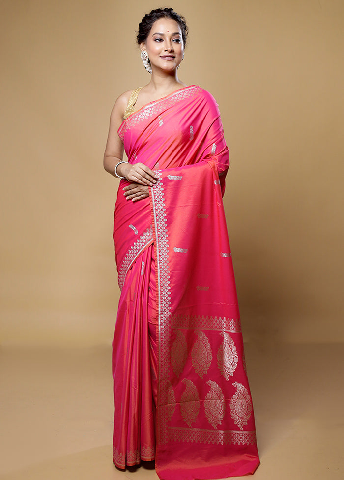 Pink Dupion Silk Saree With Blouse Piece