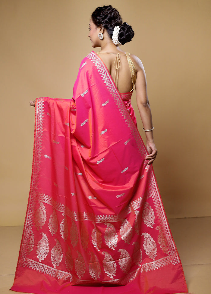 Pink Dupion Silk Saree With Blouse Piece