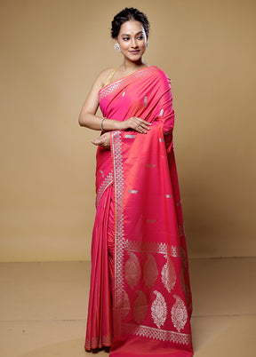 Pink Dupion Silk Saree With Blouse Piece