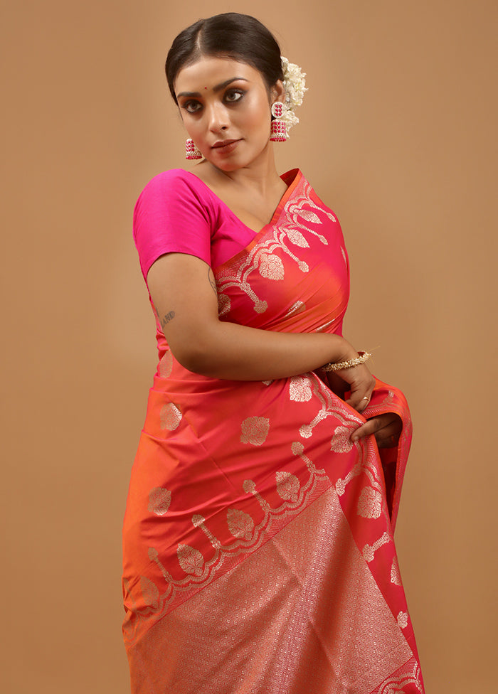 Pink Dupion Silk Saree With Blouse Piece