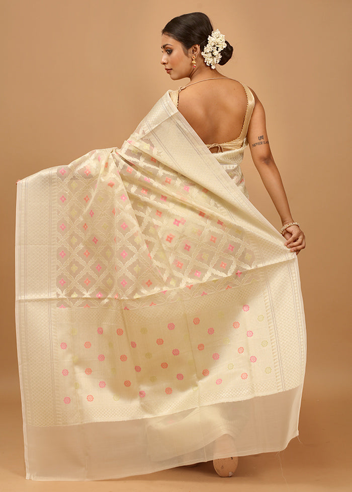 Cream Organza Saree With Blouse Piece