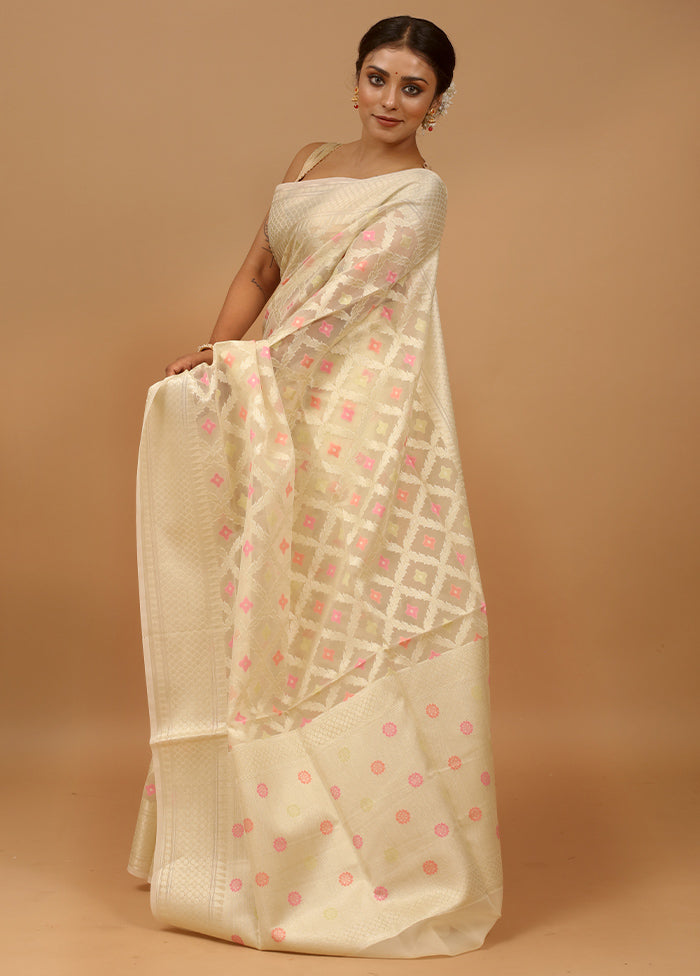 Cream Organza Saree With Blouse Piece