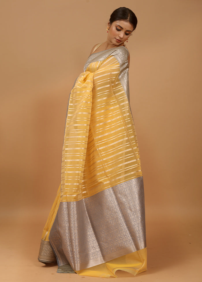 Yellow Organza Saree With Blouse Piece