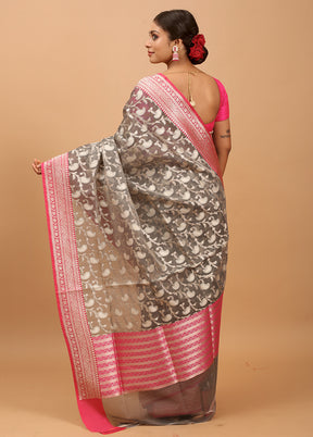 Grey Organza Saree With Blouse Piece