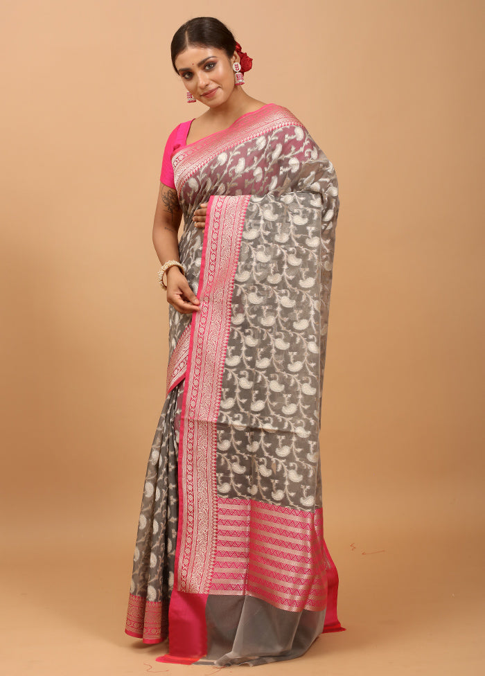 Grey Organza Saree With Blouse Piece