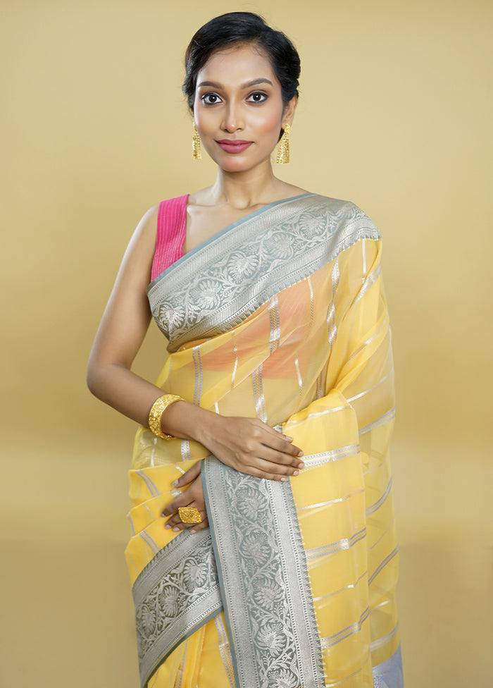 Yellow Organza Saree With Blouse Piece