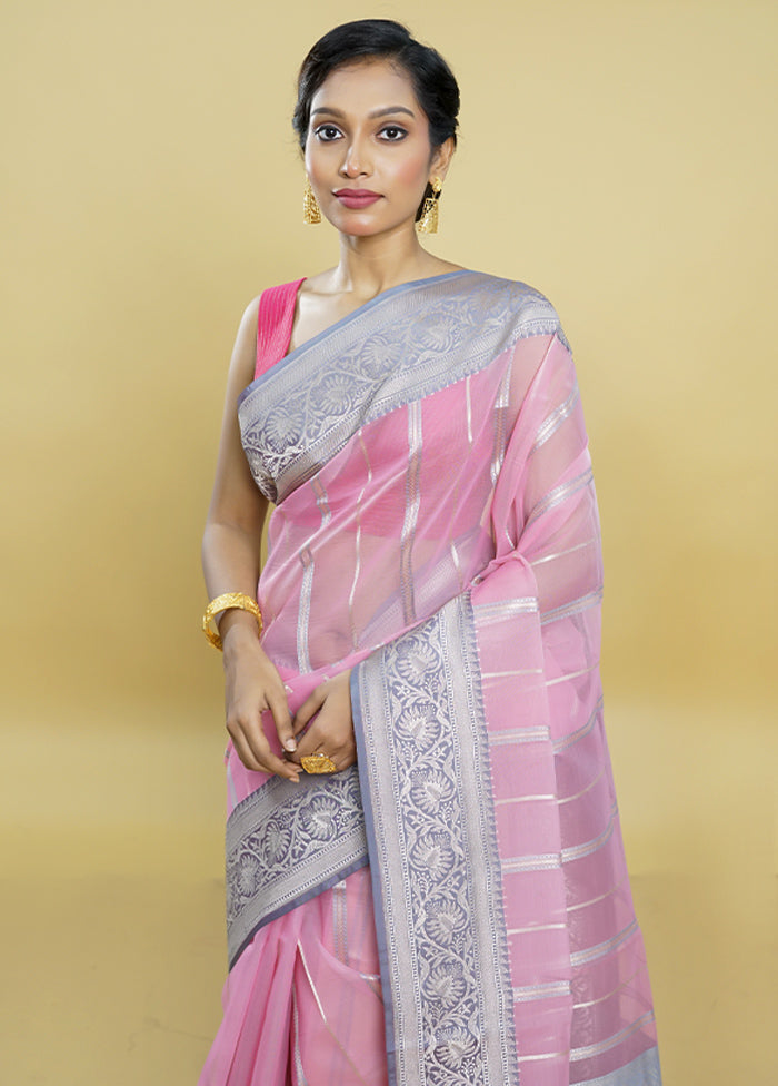 Pink Organza Saree With Blouse Piece