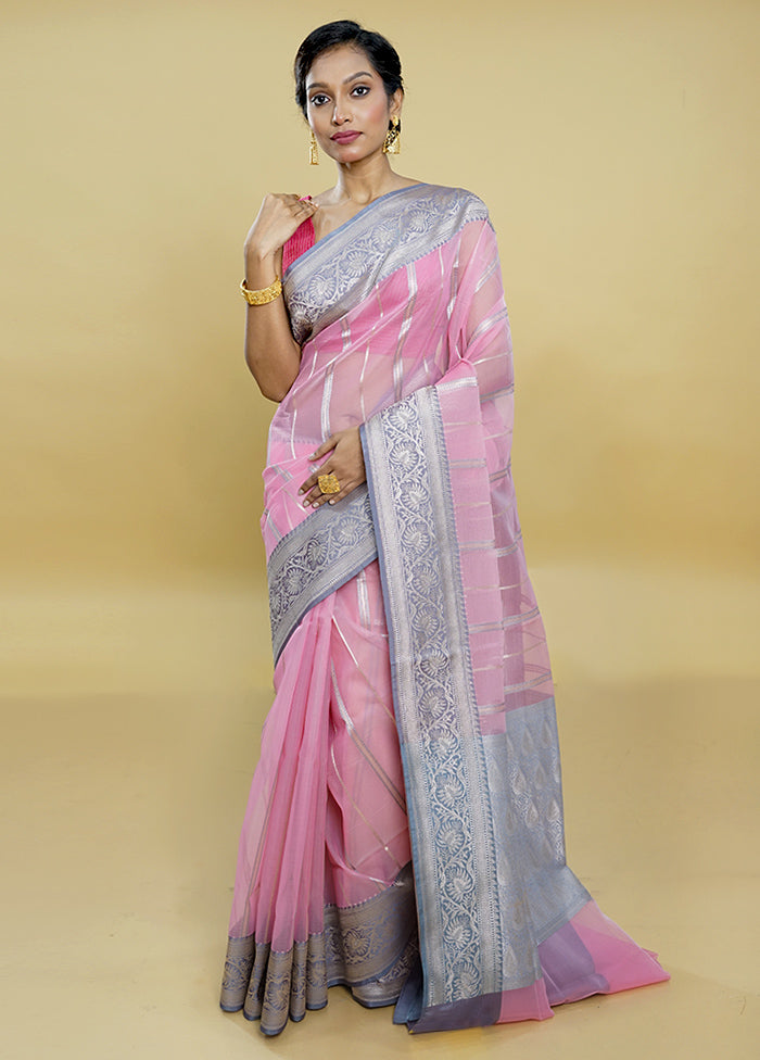 Pink Organza Saree With Blouse Piece