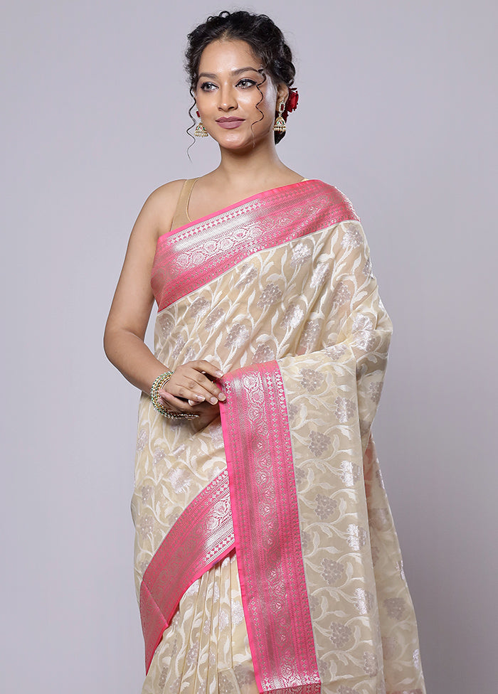 Cream Organza Saree With Blouse Piece