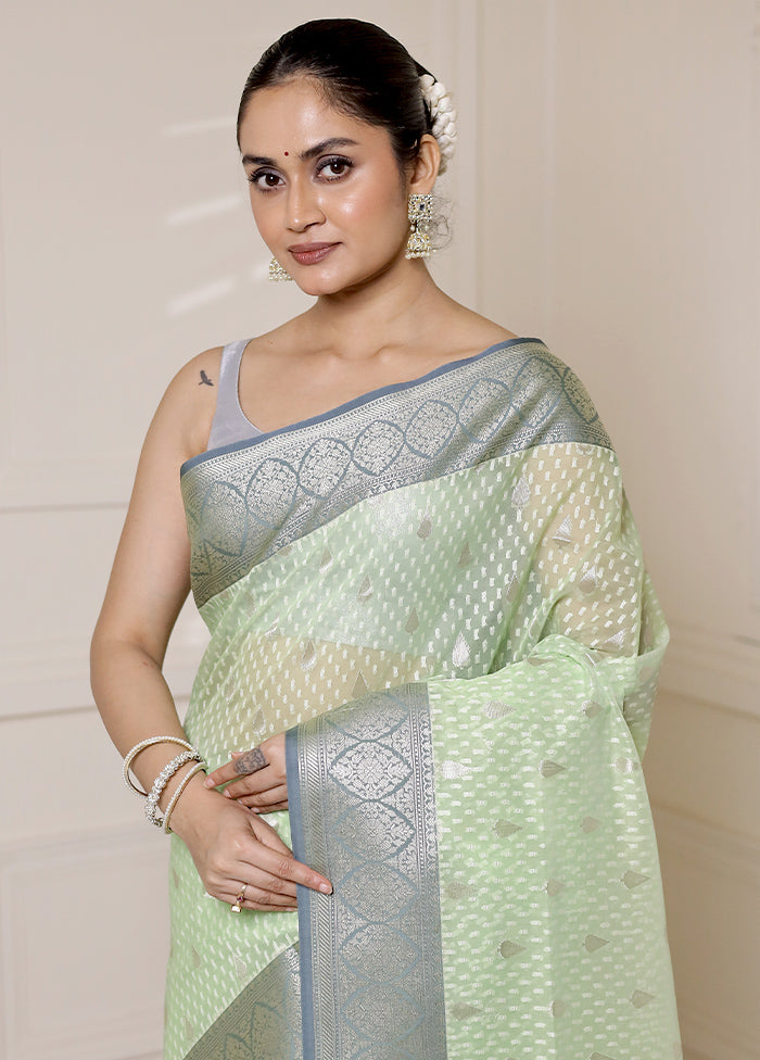 Green Organza Saree With Blouse Piece