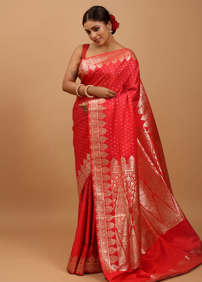 Pink Banarasi Silk Saree With Blouse Piece