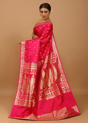 Pink Banarasi Silk Saree With Blouse Piece