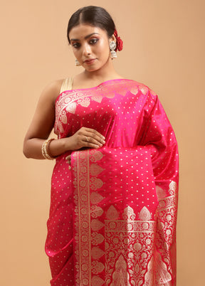 Pink Banarasi Silk Saree With Blouse Piece