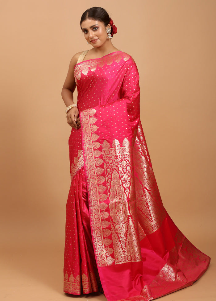 Pink Banarasi Silk Saree With Blouse Piece