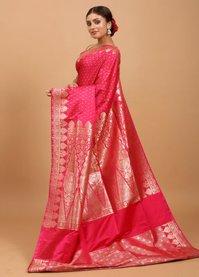 Pink Banarasi Silk Saree With Blouse Piece