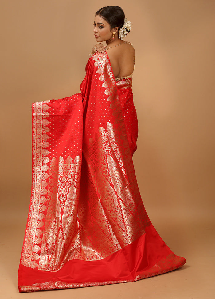 Red Banarasi Silk Saree With Blouse Piece