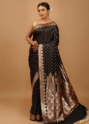 Black Banarasi Silk Saree With Blouse Piece