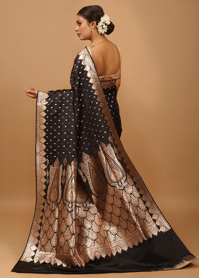 Black Banarasi Silk Saree With Blouse Piece