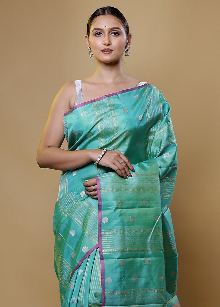 Green Handloom Kanchipuram Pure Silk Saree With Blouse Piece