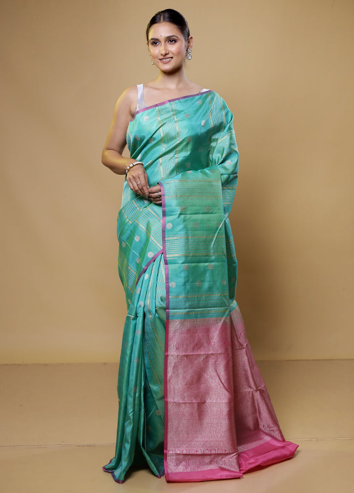 Green Handloom Kanchipuram Pure Silk Saree With Blouse Piece