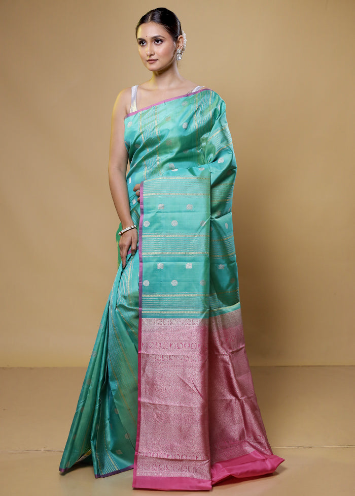 Green Handloom Kanchipuram Pure Silk Saree With Blouse Piece