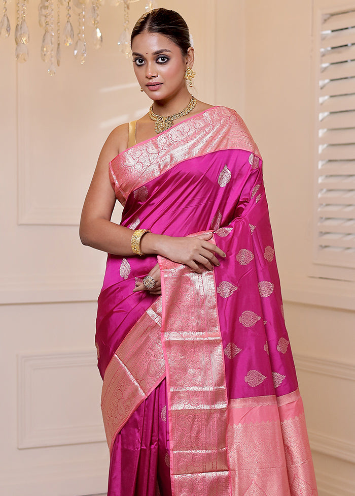 Pink Handloom Kanchipuram Pure Silk Saree With Blouse Piece