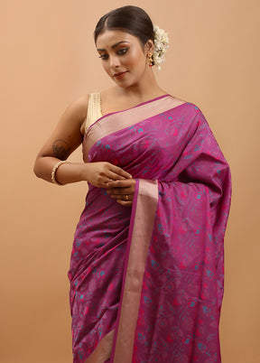 Purple Kanjivaram Silk Saree With Blouse Piece