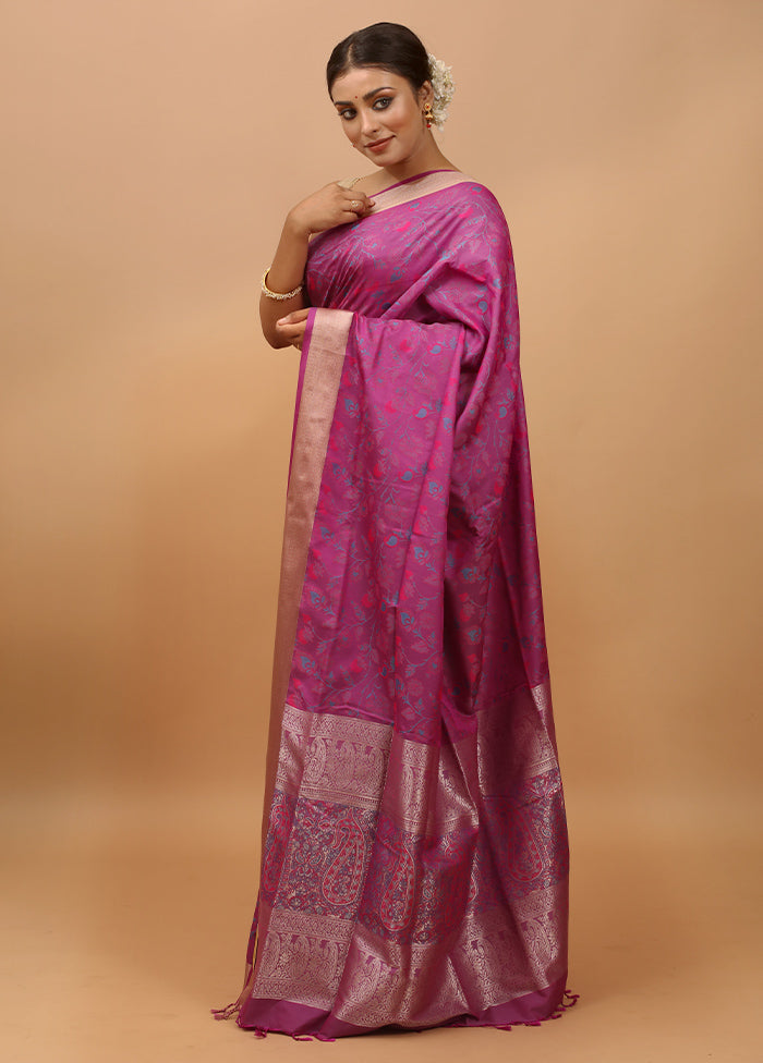 Purple Kanjivaram Silk Saree With Blouse Piece