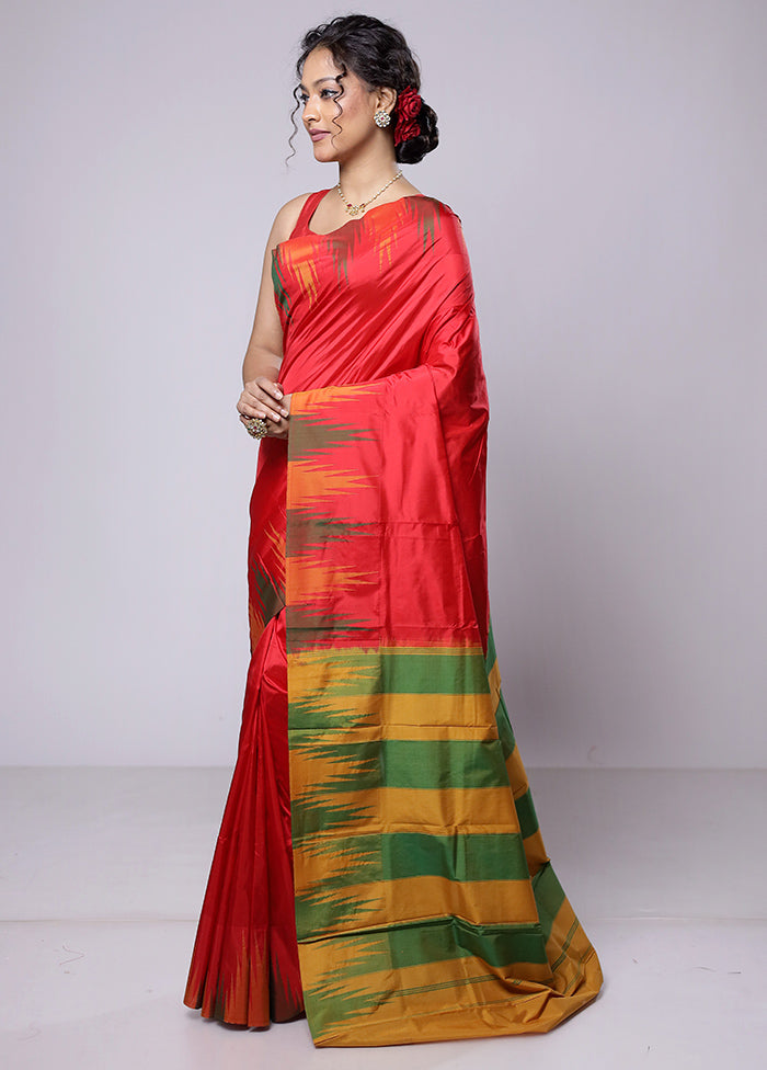 Red Handloom Kanjivaram Pure Silk Saree With Blouse Piece