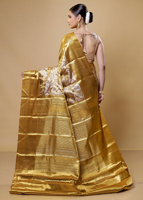 Gold Handloom Kanchipuram Pure Silk Saree With Blouse Piece