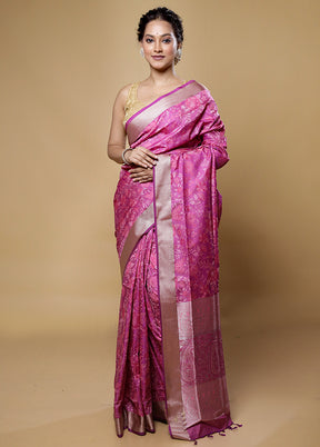 Pink Kanjivaram Silk Saree With Blouse Piece