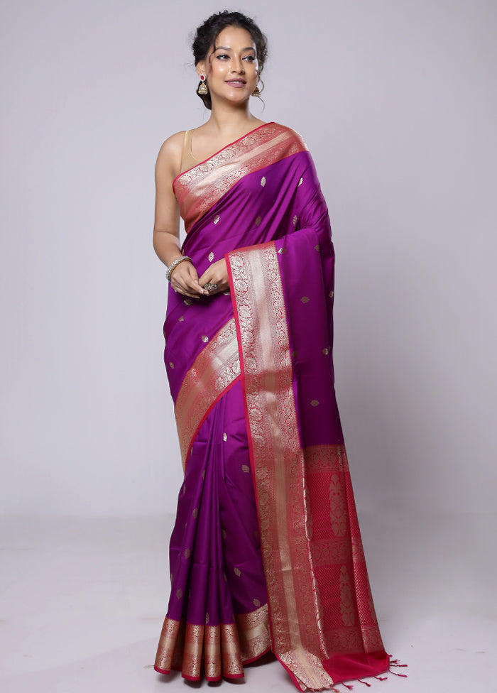 Purple Kanjivaram Silk Saree With Blouse Piece