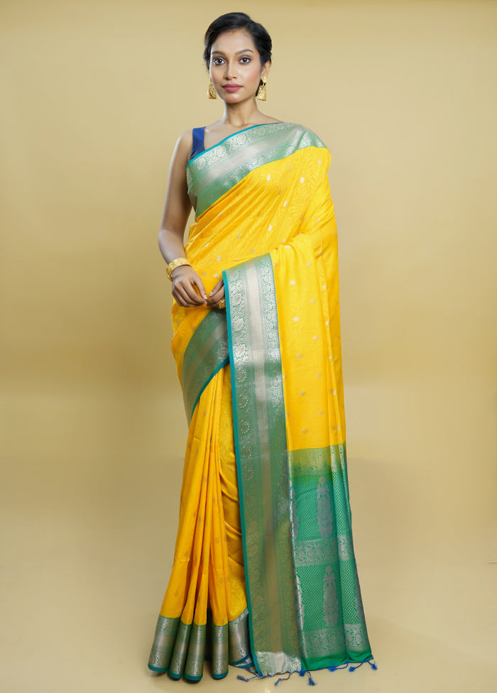 Yellow Kanjivaram Silk Saree With Blouse Piece