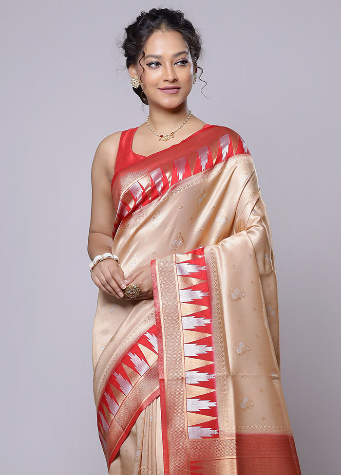 Cream Dupion Silk Saree With Blouse Piece