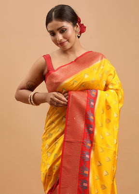 Yellow Dupion Silk Saree With Blouse Piece