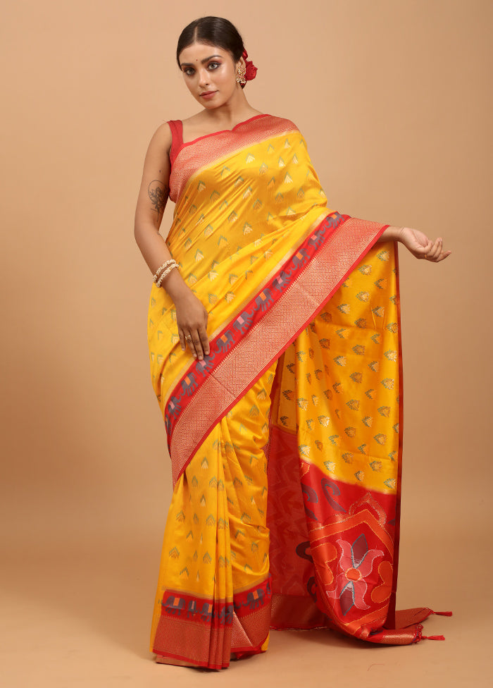 Yellow Dupion Silk Saree With Blouse Piece