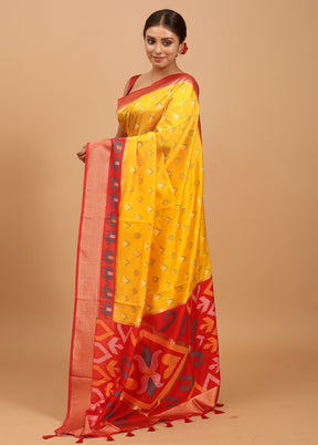 Yellow Dupion Silk Saree With Blouse Piece